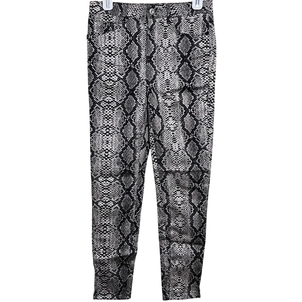 Zara Snakeskin Print Pants Women Size 6 Grey Black Excellent High Rise Skinny